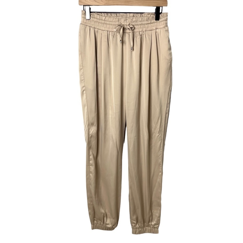 Entro Satin Joggers Tan Cream Size Medium Elastic Waist Pull On Style P15062